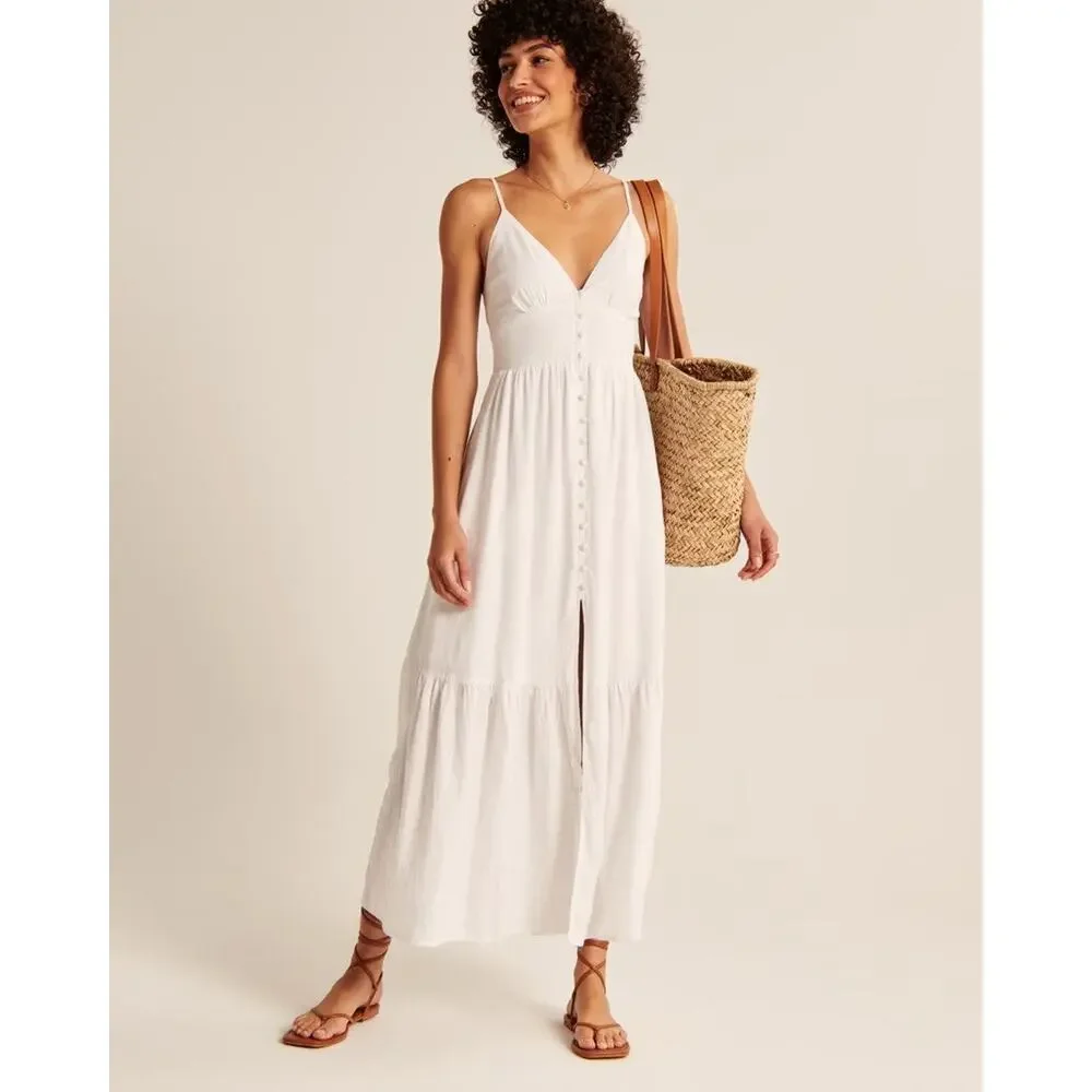 Abercrombie & Fitch Button-Through Maxi Dress - S - White